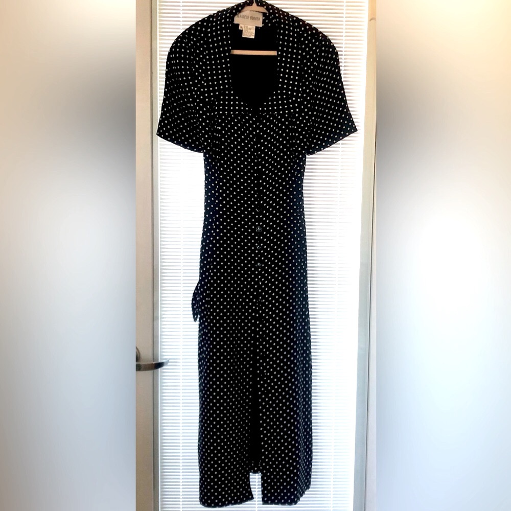VINTAGE Black and White Polka Dot Open Front Dress 👗